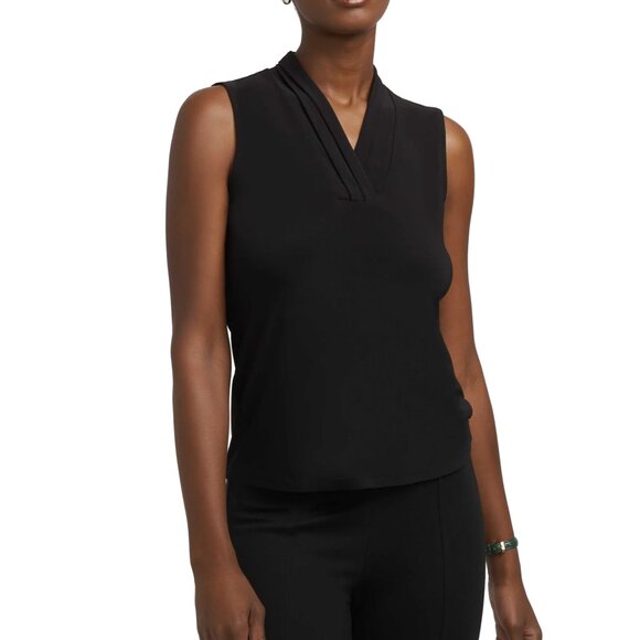 Anne Klein V-Neck Triple Pleat Shell Top Black XXS - Picture 1 of 6